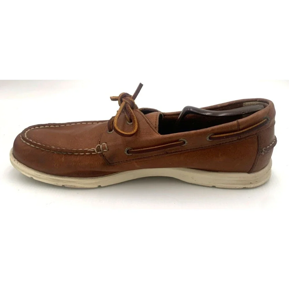 Mens Sebago Docksides Portland Size 12W Boat Shoes Brown Leather Preppy Nautical